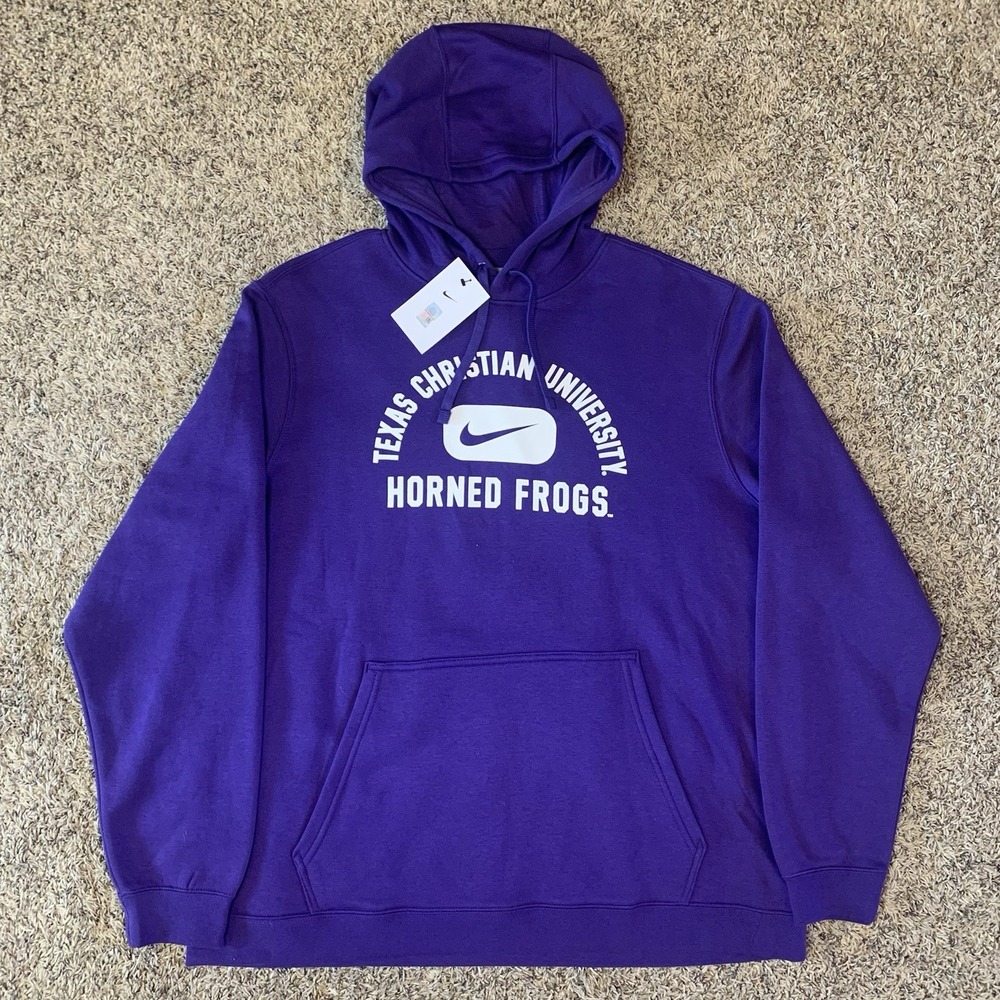 NWT Nike TCU Hoodie Mens 2XL Horned Frogs Club Fleece Sweatshirt Center Swoosh